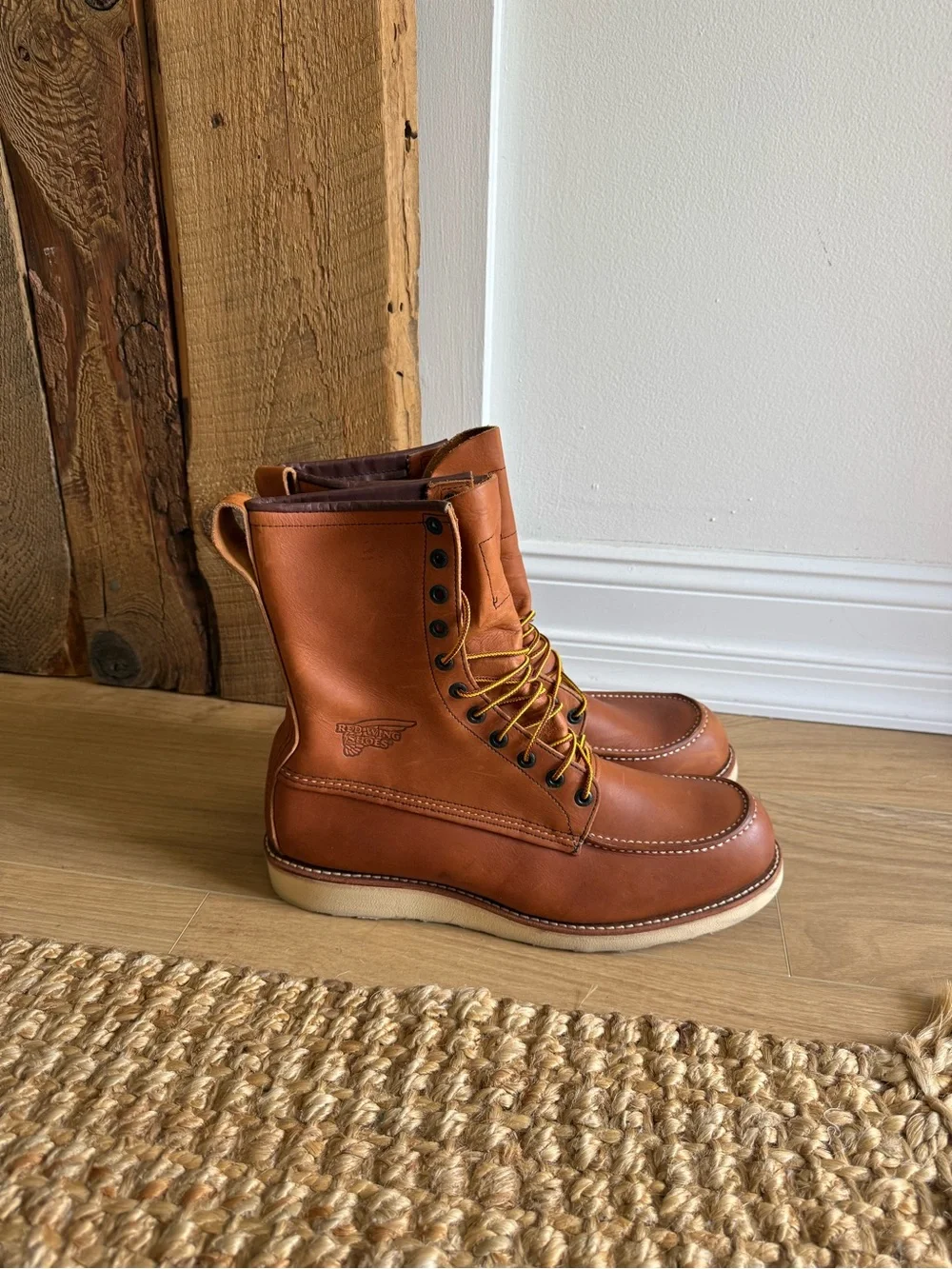 Men's Brown Leather Moc Toe Work Boots - Classic Lace-Up